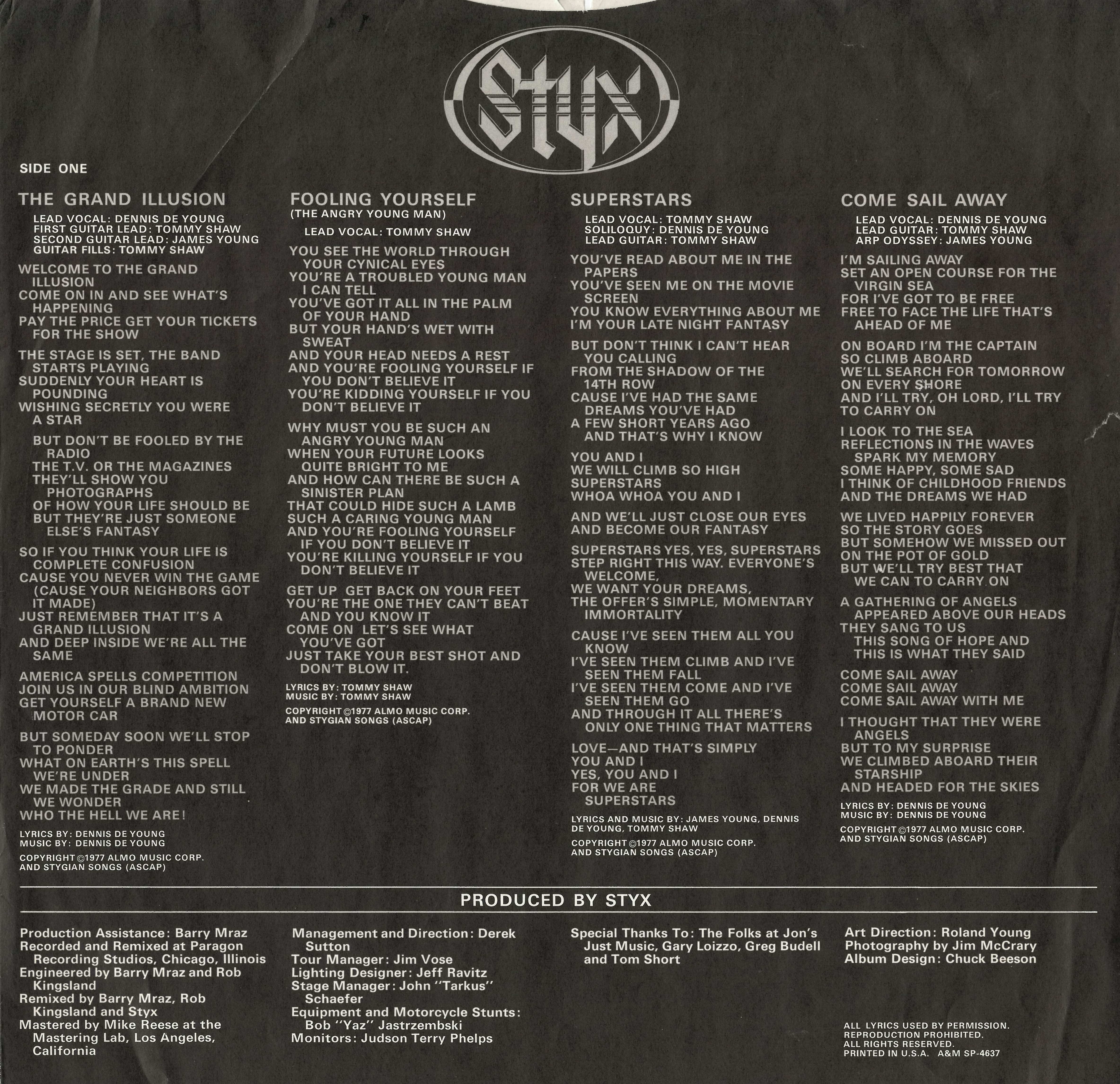 Styx  The Grand Illusion : LP Inlay 1
